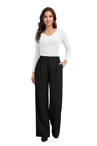 FUNYYZO Casual Pants for Women Business Office Dress Pants Wide Leg Trousers with Pockets2