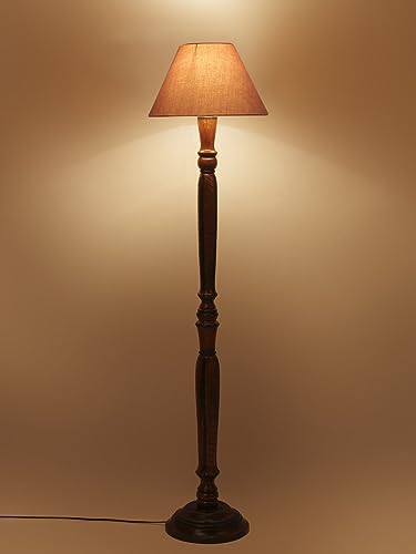 Image of Devansh Grey Cotton conical Wooden Floor lamp -21