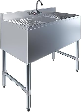 ROVSUN Commercial Underbar Sink - 1 Compartment, 304 Stainless Steel, Freestanding (14.6"L X 18.4"W X 33"H)