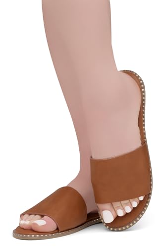 Image of Shoe Land Flat Sandals for Women - Slip-On Slides with Cushioned Footbed | Comfortable Dressy & Casual Open Toe Summer Sandals for Beach, Travel & Everyday Wear