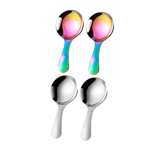 OFFSCH Rounded Edge Children's Spoons Set 4pcs Stainless Steel Ice Spoons Polished Multi-functional Household