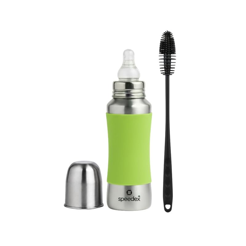 Speedex Stainless Steel Baby Feeding Bottle and Cleaning Brush Combo with Internal ML Marking (240 ML with Brush,3 Nipple Free, Green Colour)-picture-23