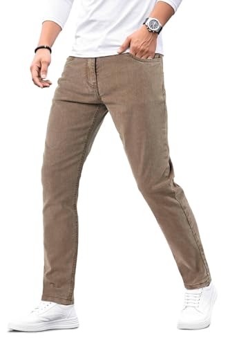 GINGTTO Hombre Vaqueros Elásticos Jeans Ajustado para Hombres Slim Fit Denim Pantalón Stretch Taper Jean Entallado Pantalone Marrón 30/30