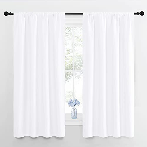 NICETOWN Bedroom Curtains - Window Treatment Rod Pocket Curtains/Drapes for Bedroom (2 Panels, 42 by 63, White) Pure White 42"W x 63"L (Pack of 2)