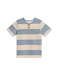 Colored Organics Organic Shirts - Reef Short Sleeve Henley - Infant Toddlers Kids - Marco Stripe/Rain + Oat 2T