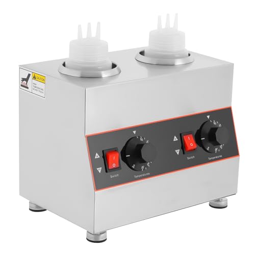 Bepritm 320W Electric Sauce Warmer, Adjustable 30-85°F Chocolate/Cheese Dispenser with 2 × 27oz Squeeze Bottles, Commercial-Grade for Restaurant/Hotel