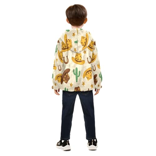 Cowboy Hats Cacti Stars Toddler Fleece Jacket Girl Boys Hooded Fleece Jacket Coat Warm Outwear Zip-up 3-10T4