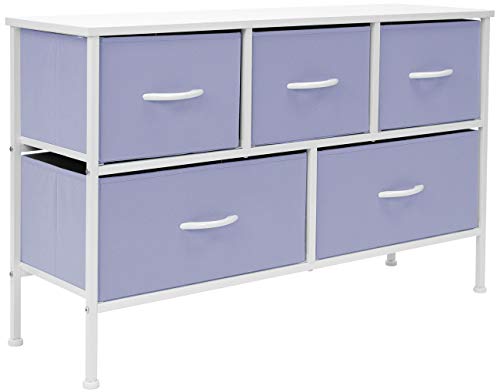 Sorbus Dresser with 5 Drawers - Furniture Storage Chest for Kids, Teens, Bedroom, Nursery, Playroom, Clothes, Toys - Steel Frame, Wood Top, Fabric Bins (Pastel Purple)