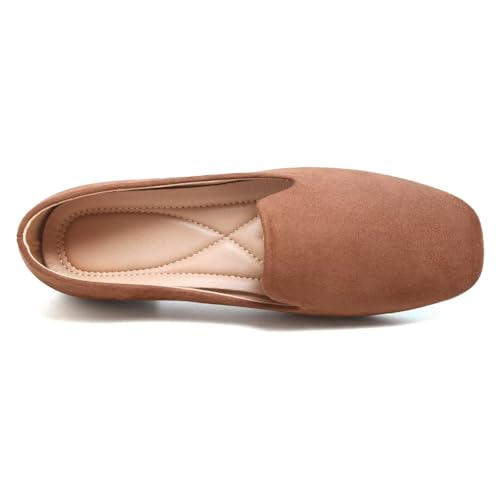 Image of ChaiRong Zhou Women Square Toe Ballets Flats Comfort Slip On Walking Shoes for Driving