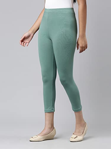 Image of GO COLORS Girls Solid Mid Rise Slim Fit Cropped Leggings