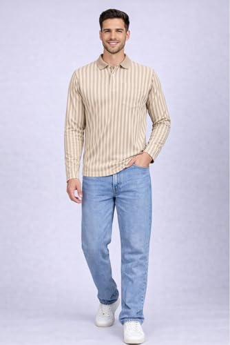 Image of SANE ORIGINALS Full Sleeves Polo T-Shirt for Men with Pocket || Stripe Collar and Pocket T-Shirt for Men Long Sleeves