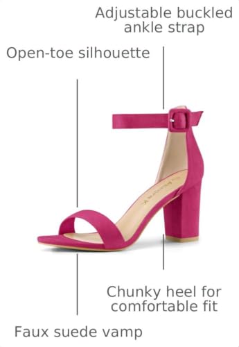Image of Allegra K Women's Open Toe Chunky High Heel Buckle Ankle Strap Sandals | 3 3 /8 inches Heels with Faux Suede, Comfortable Block Heels Sandal for Women, Summer Dressy Shoes