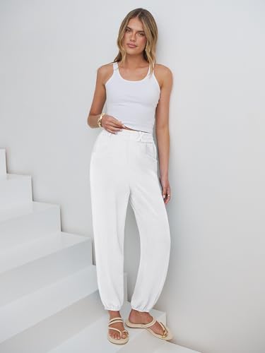 Image of ANRABESS Womens Pants Elastic Waist Summer Casual Harem Barrel Lounge Work Slacks Cropped Beach Vacation Clothes with Pockets