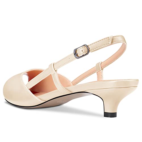Castamere Women Low Kitten Heel Peep Open Toe Slip-on Slingback Sandals Casual Dress 1.2 Inches Heels3