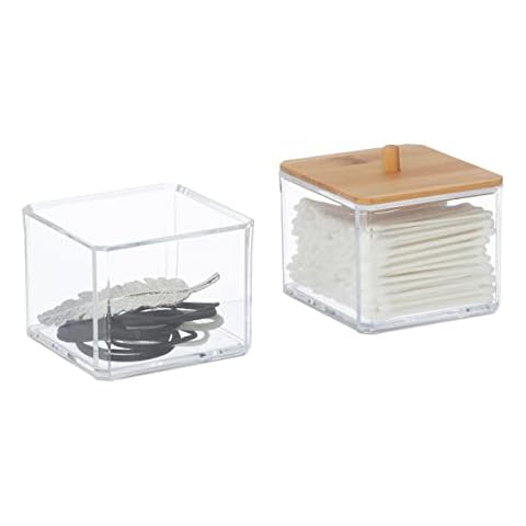 Relaxdays Cotton Swab Container with Bamboo Lid Cover