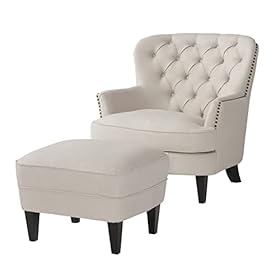 Great Deal Furniture Alfred Natural Fabric Club Chair with Ottoman, Beige, Black 319i9qJSmGL. SS280