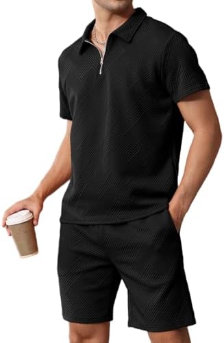 Mens Short Sets 2 Piece Summer Outfits Polo Shirt and Shorts Set Casual Short Sleeve Sweatsuit Tracksuit Loungewear