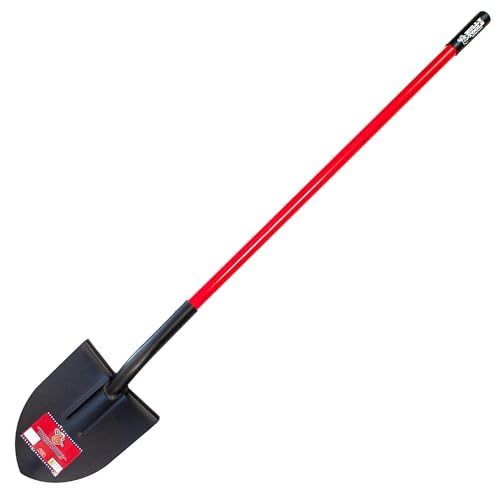 Bully Tools 12-Gauge Round Point Gardening Shovel | Heavy Duty Fiberglass Long Handle | Spade Shovels for Digging, Trenching and Planting | Steel Body Gardening Hand Tools, 100% Made in USA