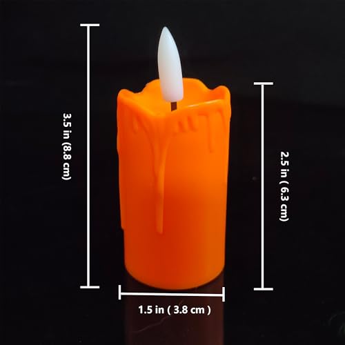 Image of 6 Pack LED Flameless Votives with Built-in Timer Realistic Black Wick Drips Battery Operated Electric Candle Set for Home Party Wedding Halloween Christmas Decorations 1.5 inch D x 3.5 inch H, Orange