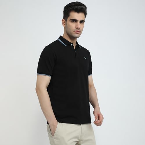 Image of Park Avenue Men Slim Fit Solid Pattern Cotton Polyester Blend Polo Neck Half Sleeve Casual T-Shirt