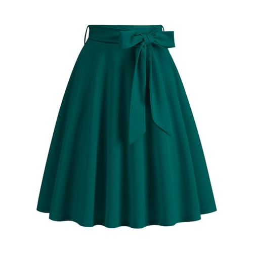 Midi Skirts for Women UK Vintage Pleated Skirts Ladies Knee Length A Line High Waisted Summer 1950S Swing Skirt Casual Short for Tea Party Cocktail
