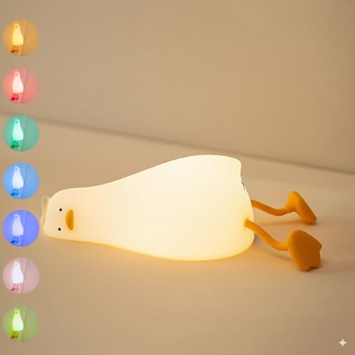 Image of One94Store Lying Flat Duck LED Night Lamp for Kids | Rechargeable Bedside Light with Touch Control & 7 Color Modes | Cute Desk Lamp for Bedroom, Nursery & Gifting