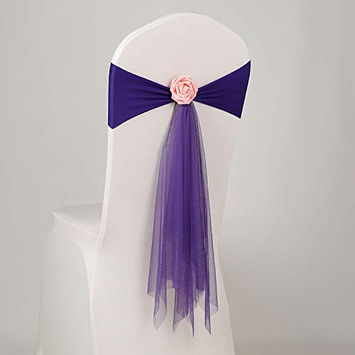 KALGHI Telai per sedie in organza Decorazione per sedia da matrimonio Sedia posteriore Filato Fiore Sedie Fiocco Cintura Cravatte per matrimoni Banchetto-Rosa rossa,50 pezzi