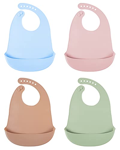 Image of DF DUALFERV 4 Pcs Silicone Baby Bibs for Girls and Boys, Waterproof and Adjustable Toddler Bib