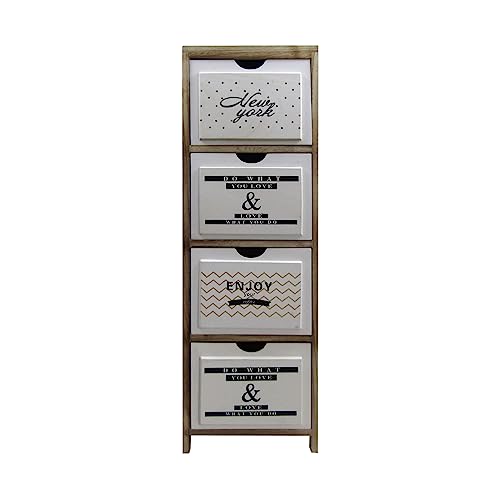 Rebecca Mobili Cassettiera Montata, Comodino Stretto, 4 Cassetti, Marrone Chiaro Bianco Nero, Legno, Stile Scandinavo, Per Camera Bagno - Misure: 97 x 30 x 24 cm (HxLxP) - Art. RE6501