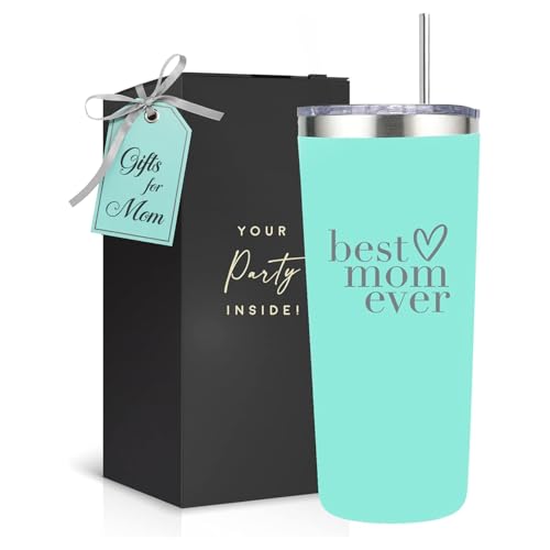 Best Mom Ever Gifts Tumbler - Stainless Steel 22 Oz Mint Green Best Mom Tumbler with Straw and Lid -...