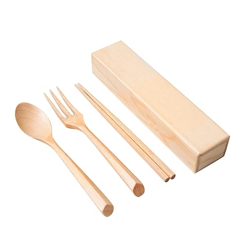 VINTORKY Japanisches Holzbesteck Set Mit Chopsticks Gabel Löffel Aus...