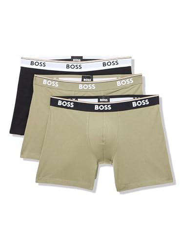Image of BOSS Men's 3 Pack Stretch Cotton Shorts Regular Fit Swimming Trunks, Kalamata Green/Black/Kalamata Green, L