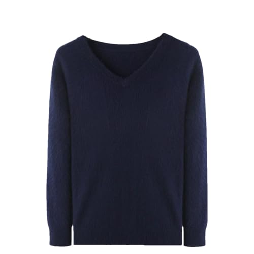 Men's Cashmere Sweater V-Neck Pullover Knitted Sweaters Solid Long Sleeve Classic Warm Jumper Navy Blue S