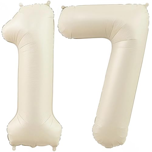Cream 17 Balloon Number 40 Inch Cream Number 17 Balloon Helium Mylar Balloons for Birthday Party Decoration