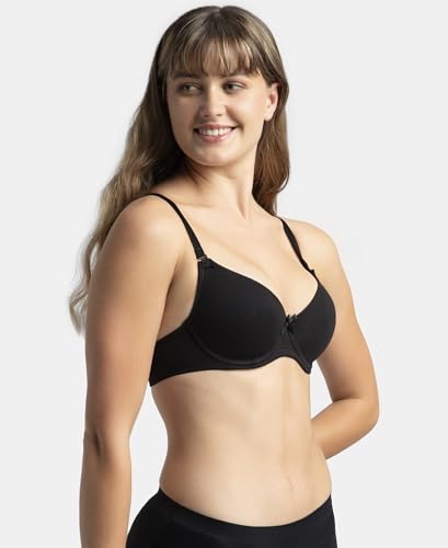 Image of Jockey 1245 Women Under-Wired Padded Super Combed Cotton Elastane Stretch Medium Coverage T-Shirt Bra with Detachable Straps