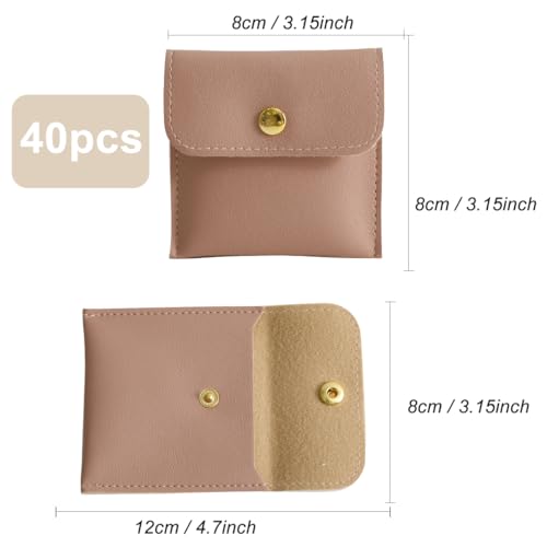 40pcs PU Leather Small Bags for Jewelry 8 x 8cm Snap Button Jewelry Packaging Bag Dark Pink Luxury Small Favor Bags Jewelry Gift Bags for Earrings Necklaces Bracelet Ring2