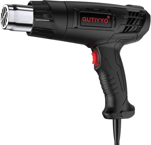 GUTIYYO Heat Gun Professional Hot Air Gun Kit Dual Temperature Settings 300~500 and Overload Protection Heat Gun for Crafts Shrink Wrapping Paint Removing (4 Nozzles) (Black)