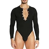 Bauzuoyo Herren Langarm Body Eng Strech Bodysuit Stringbody Einfarbig Unterhemd Einteiler Pyjama für Männer Erotische Unterwäsche mit Knöpfen Nachtwäsche Dessous Oberteile