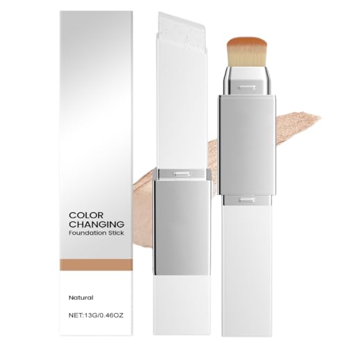 NHPY Stick De Base Coreano Que Cambia De Color,2 en 1 Con Cabezal Brocha,Para Todos Los Tipos De Piel,Maquillaje De Base De Cobertura Completa A Media (Color Natural)