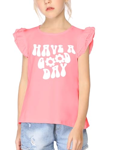 Arshiner Girls Basic Ruffle Sleeve Cute T-Shirt Stretchy Tunic Tank Tops School Blouse