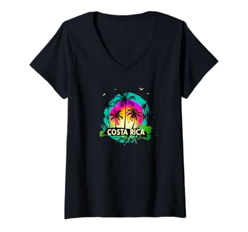 Mujer Costa Rica Souvenir Retro Atardecer Camiseta Cuello V