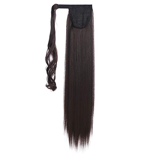 Cabelo reto com clipe para rabo de cavalo 61 cm extensão de cabelo sintético para mulheres (4#)