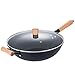 Wok Pan with Lid Induction 100% Apeo Pfoa-Free Coating High Carbon Steel Stir Fry Pan Non-Stick Suitable For All Hob Types Including Induction Scratch Resistant Chinese Iron Pot Black 32cm Wok (30cm