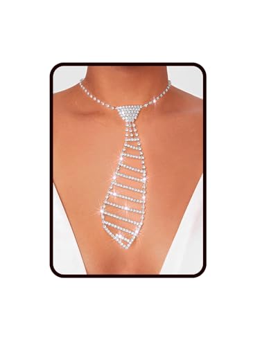 ELABEST Sparkly Rhinestone Necklace Tie Gothic Diamond Choker Crystal Tennis Chain Wedding Bridal Bridesmaid Jewelry for Women