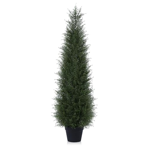 Kazeila Artificial Cypress Tree 120cm Artificial Plants Outdoor,UV Resistant Rated Cedar Tree Fake Conifers Trees for Home Garden Front Porch Decor(1Pack)
