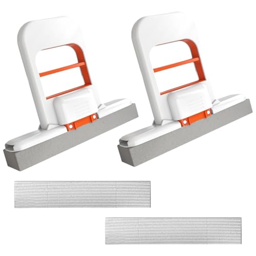 Mini Foldable Desktop Mop 2PCS Vadrouille Auto-Serrante, Mini Serpillères de Bureau Pliables Humide et Sec, Sans Lavage des Mains, Nettoyage Cuisine Table à...