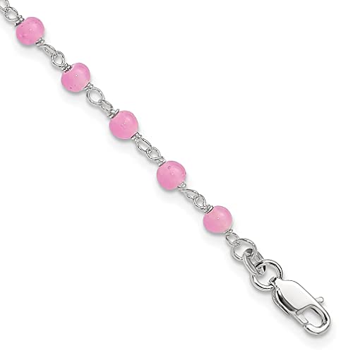 925 Sterling Silver Pink Glass Bead Heart 8 Inch Plus 1 Anklet Love Fine Jewelry For Women Gifts For Her #TOP25