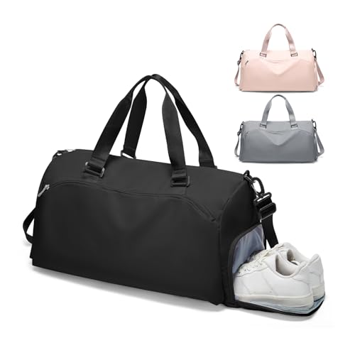 Image of Gym Bag for Women with Shoe Compartment Lightweight Travel Duffle Bags Carry on Bag Overnight Weekender Duffel Bag with Wet Pocket Personal Item Travel Bag Tote Bag Workout Dance Bag Black