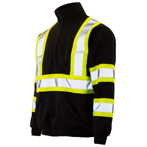 JORESTECH Safety Sweater Reflective High Visibility Black 1/4 Zipper ANSI