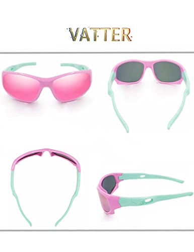 Vatter Kids Polarized Unbreakable Sports Flexible Square Sunglasses With Strap Uv400 Protection For Kids Boys Girls Children Youth 816Pinkgreenlenses #TOP1